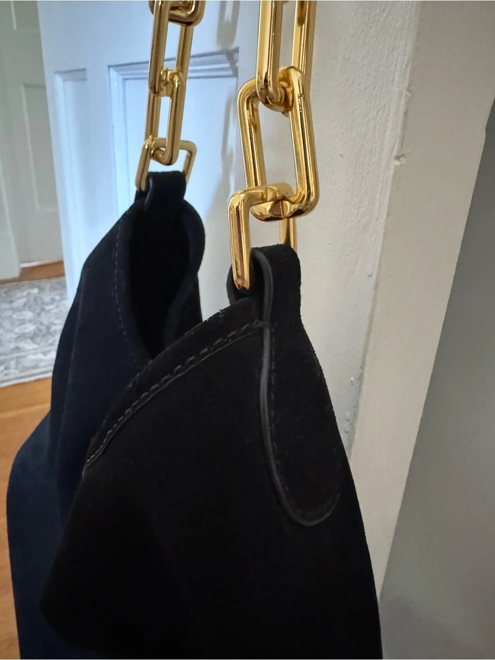 J.Crew - Berkeley Black Suede Chainlink Shoulder Hobo Bag w/ Gold Hardware